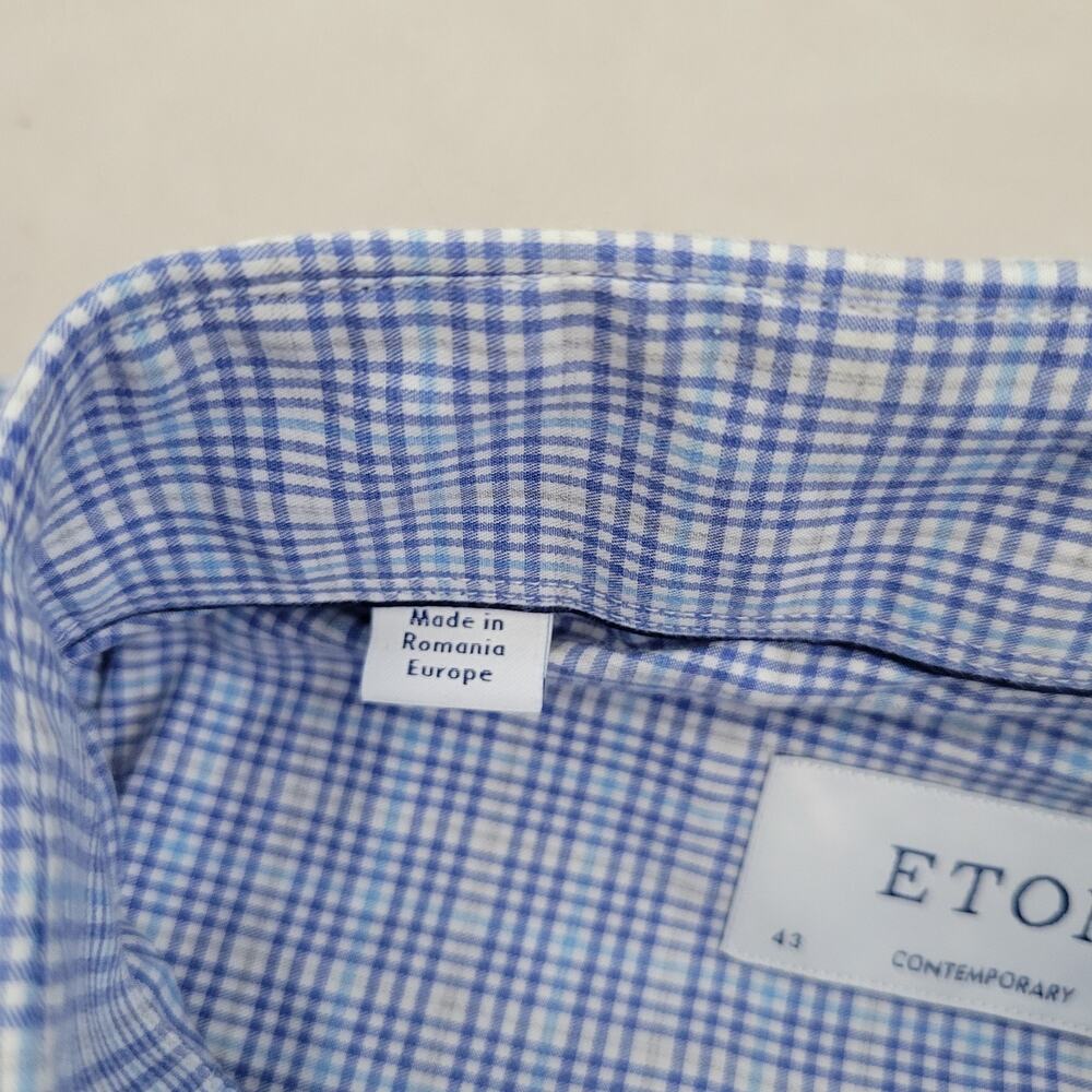 Eton Contemporary Fit Button Down Shirt Cotton Fine Twill Melange Shirt 17/43 - Picture 8 of 9